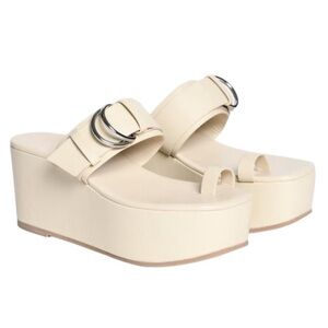 Zara surplus leather wedge sandals in cream white size US 6.5. / Euro 37